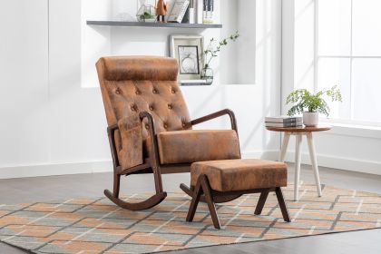 COOLMORE Rocking Chair With Ottoman, Mid-Century Modern Upholstered Fabric Rocking Armchair, Rocking Chair Nursery with Thick Padded Cushion (Color: as Pic)