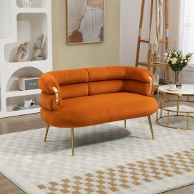 COOLMORE Small Loveseat Sofa, Upholstered Mini Couch with Curved Backrest with Stylish Golden Decor (Color: as Pic)