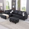 Black Faux Leather 3-Piece Couch Living Room Sofa Set