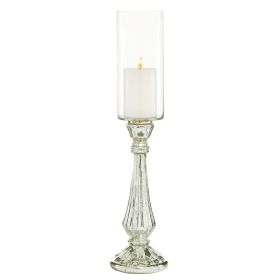 DecMode Silver Glass Handmade Turned Style Pillar Hurricane Lamp with Faux Mercury Glass Finish (Brand: DecMode)