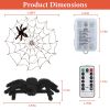 3.28FT Spider Web Light with Hairy Spider 70LED Battery Powered Remote Control 8 Lighting Modes Glowing Outdoor Indoor Wall Halloween Decoration