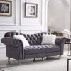 3 Piece Living Room Sofa Set; including 3-Seater Sofa; Loveseat and Sofa Chair; with Button and Copper Nail on Arms and Back; Five White Villose Pillo