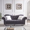 3 Piece Living Room Sofa Set; including 3-Seater Sofa; Loveseat and Sofa Chair; with Button and Copper Nail on Arms and Back; Five White Villose Pillo