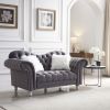 3 Piece Living Room Sofa Set; including 3-Seater Sofa; Loveseat and Sofa Chair; with Button and Copper Nail on Arms and Back; Five White Villose Pillo